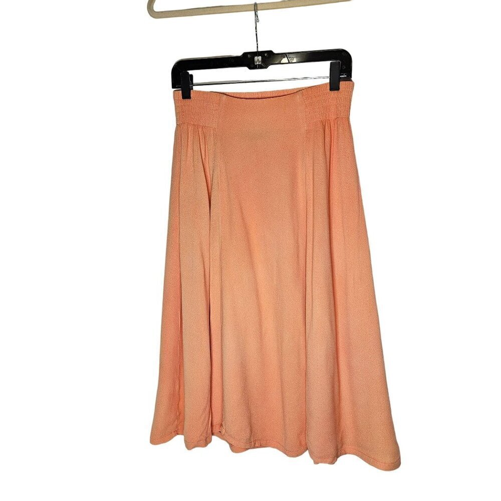 Ascente Peach Midi‎ Skirt Wide Elastic Pleated Waist Rayon No Pockets Pull on M